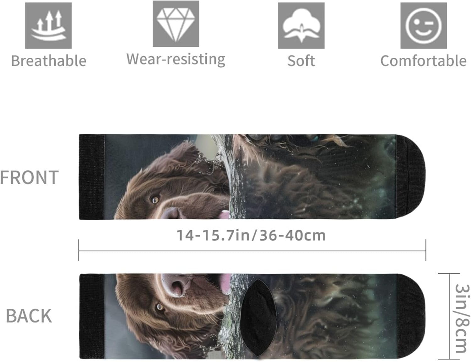 Newfoundland Underwater Dogs Funny Animals Unisex Adult Fun Cool 3D Print Colorful Athletic Sport Novelty Crew Tube Socks - Image 6