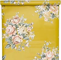 Vista 5 de Rollo de papel tapiz floral de 32.8 pies para despegar y pegar, de vinilo de peonía amarilla, fácil de usar, contra salpicaduras
