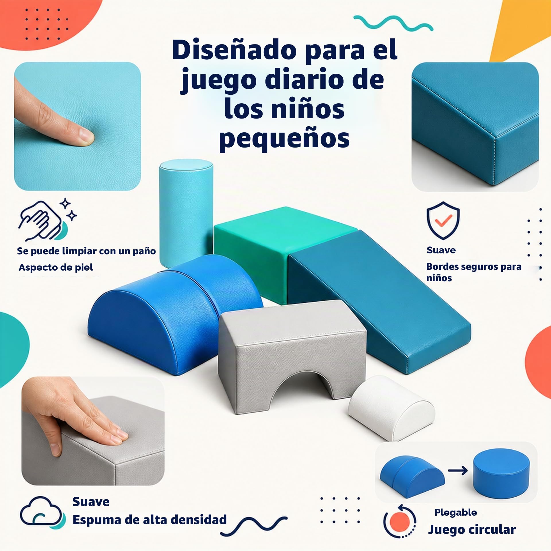 JungleDove Juego de 6 Bloques de Espuma para Niños: Cuero PU Bloques Psicomotricidad Infantil - Set de Escalada Arco Elíptico Suave Ligero para Interior Infantil para Escalar y Niños de 4 Años