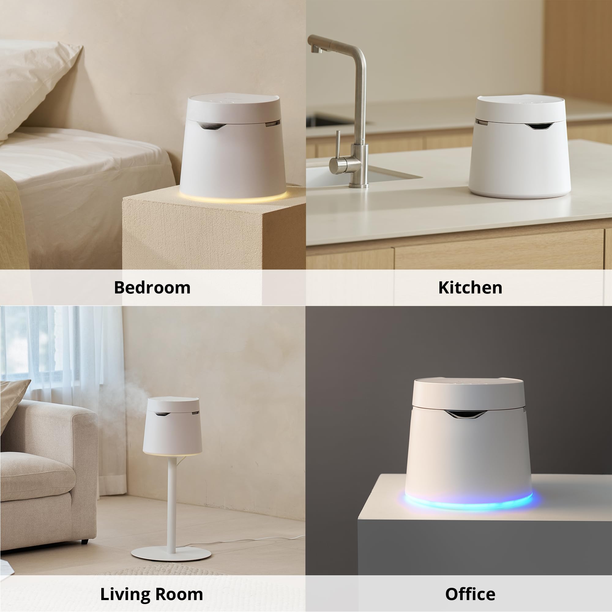 Carepod One Plus - Humidificador de acero inoxidable para habitación grande con luz de humor, silencioso y seguro para el bebé, solo 3 piezas lavables, humidificadores ultrasónicos de niebla fría