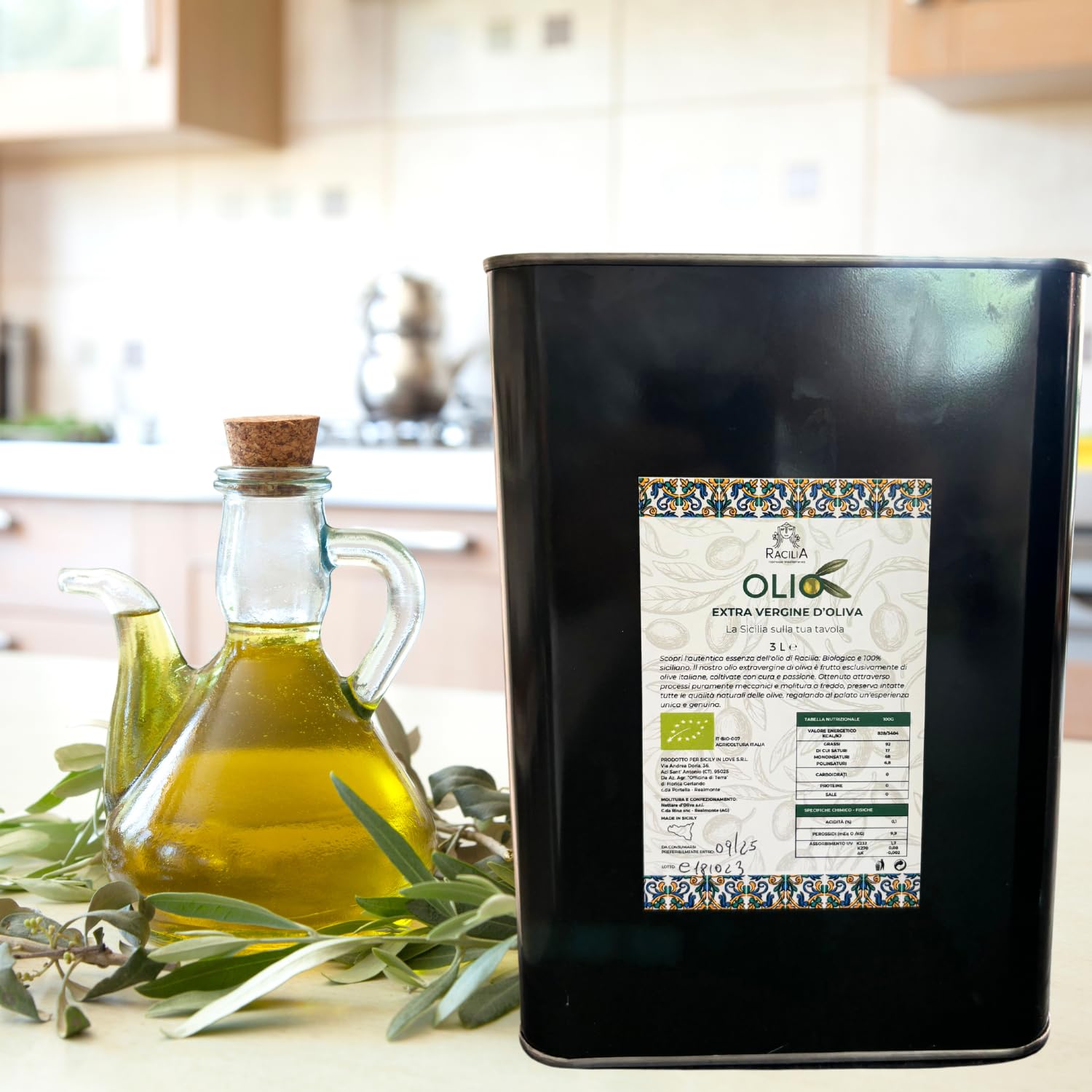RACILIA Organiczna oliwa z oliwek 3L tłoczona na zimno - organiczna z Włoch Extra Virgin Sycylijska dziewica ekstrahowana na zimno | 100% Włoskie 3 Litry w Puszkach, Kuchnia Polska - Idealny Wybór
