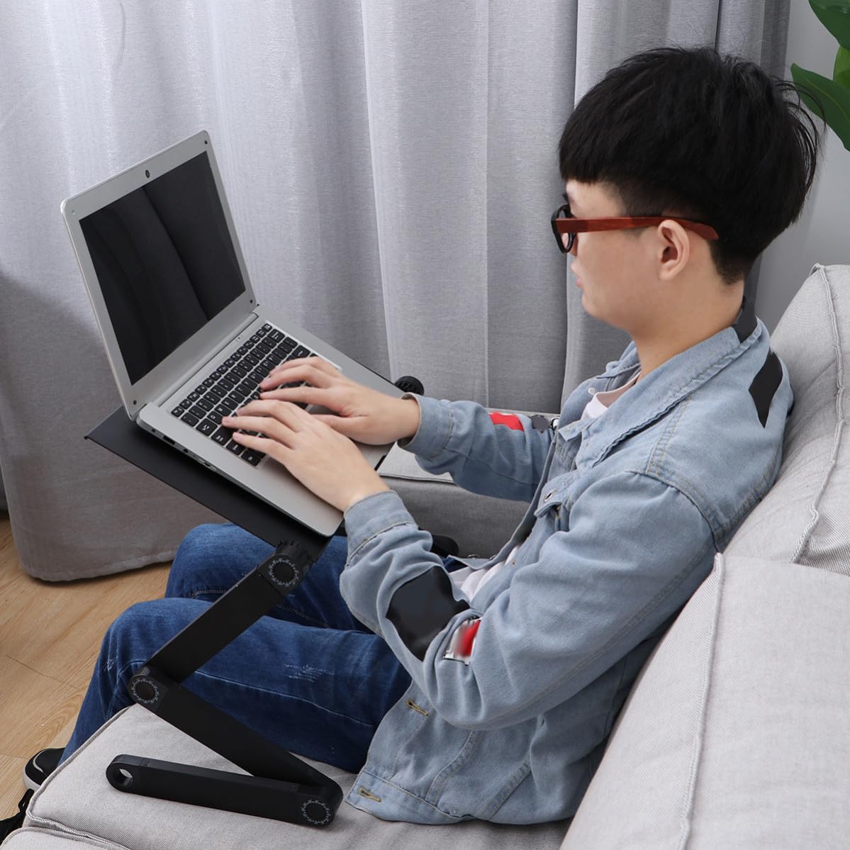 Tavolo Nero Letto Laptop Pieghevole per Alluminio di in Lega Portatile Salvaspazio per Uso Domestico e Campeggio