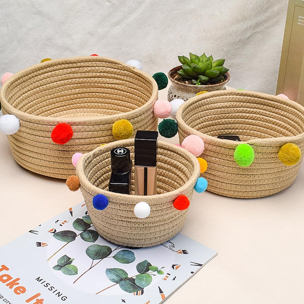 Set Di 3 Cestini Portatutto In Corda Di Cotone: Cesti Organizer Morbidi Per Giocattoli, Asciugamani E Accessori - Stile Bohémien Per Casa E Bagno