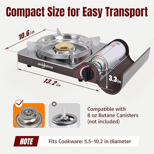 Miniatura 6 de SHINESTAR Estufa de butano de 14000 BTU para camping, doble protector contra el viento, estufa de butano portátil para camping, senderismo,
