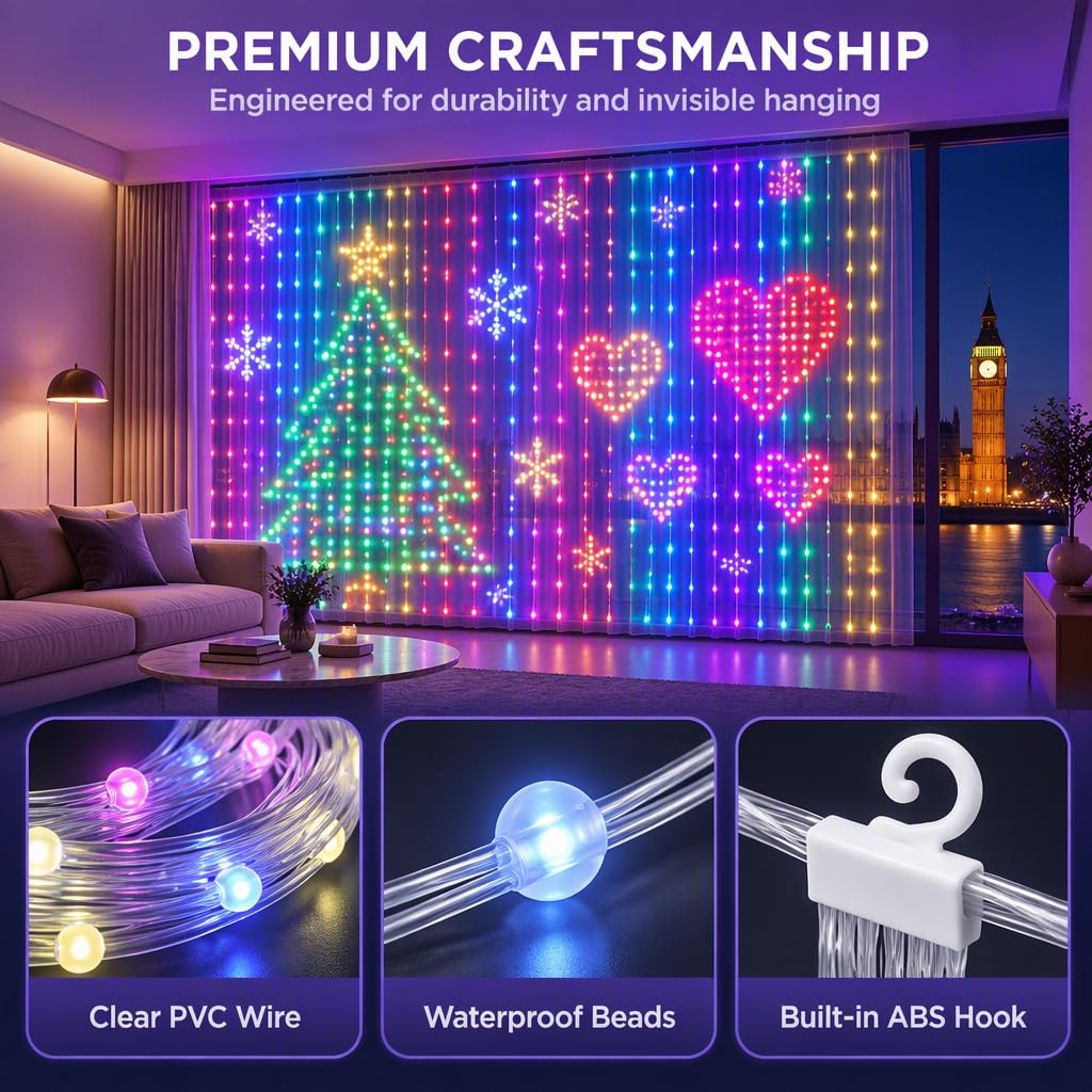 Tenda LED Smart Natale, La Tenda Luminosa Che Disegna Il Tuo Natale (2*2m)