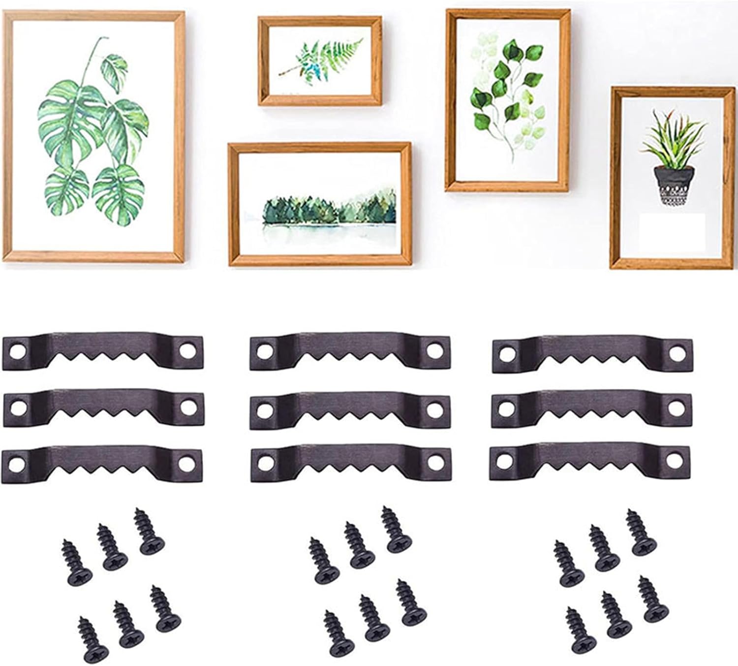 Heavy Duty Sawtooth Picture Frame Hangers with Screws, Black, Small, 100 Pack with 200 Screws, for Frames, Paintings, Artwork, Photos, Home Decor (Black)