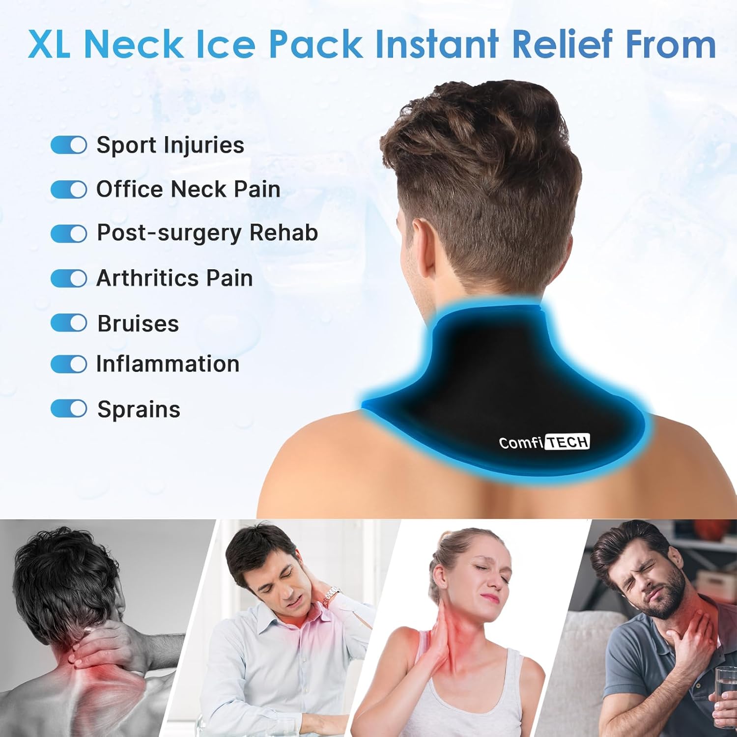 ComfiTECH XL Neck Ice Pack Wrap Gel, Ice Pack for Neck for Cervical Pain Relief, Reusable Cold Compress & Shoulder Ice Pack Wrap Rotator Cuff Cold Therapy Compression Sleeve Better Putting On & Off