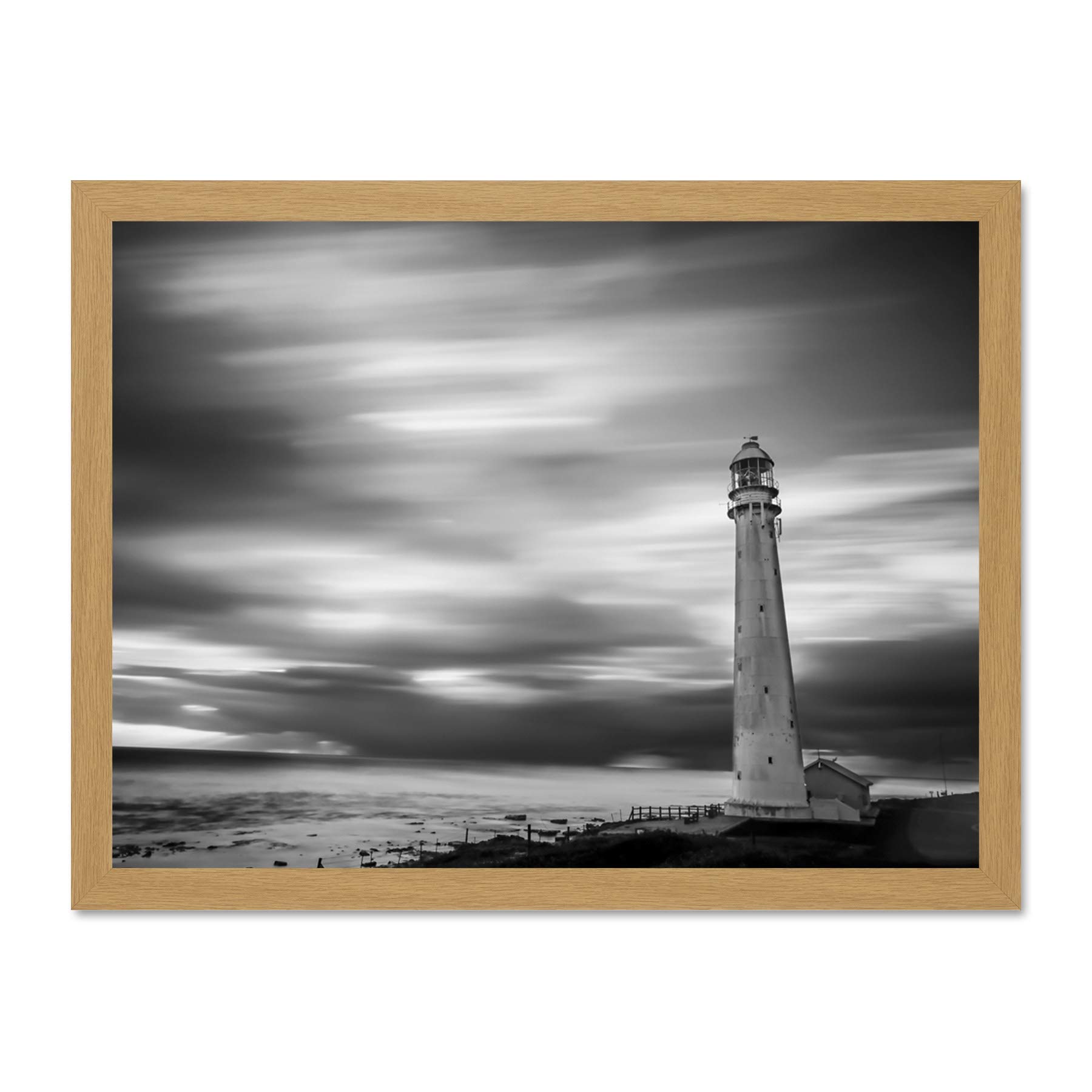 Roulstone Slangkoppunt Lighthouse Seascape Large Framed Art Print Poster Wall Decor 18x24 inch