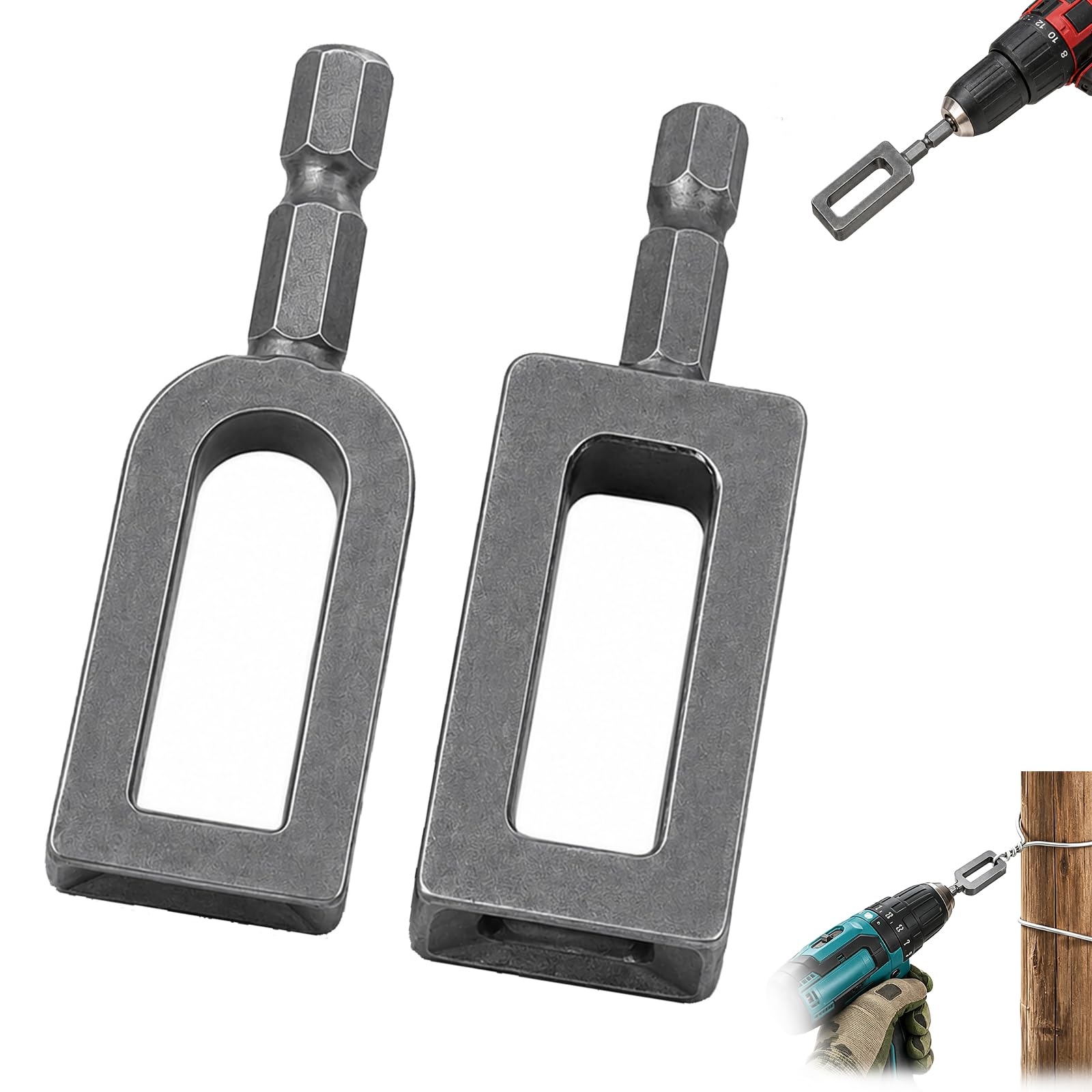 2 Pcs Electric Drill Wire Twisting Tool for Drill, Multifunctional Iron Wire Twister/Knotter with 1/4" Hex Shank, for Fencing, Rebar Tying, and Construction, Alloy Steel — Fastening product photo