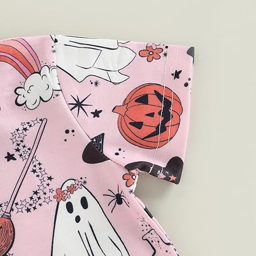 Miniatura 5 de TheFound Camisetas de Halloween para bebés y niñas, con estampado de calabaza, fantasma, murciélagos, camisetas con cintura elástica, pantalones