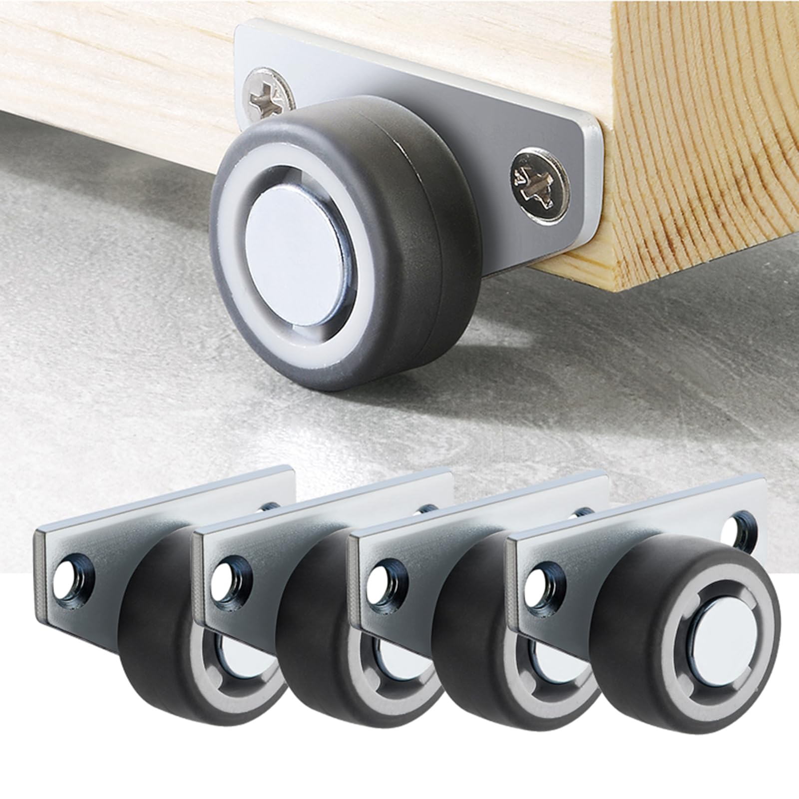 Dqrmvv Brown Side-Mounted Casters, Silent Rubber Wheels, Drawer Caster, 4 Casters, For Furniture, Kitchen Cabinet, Table, Loading Capacity 20Kg （Single Wheel）(Size:30mm)