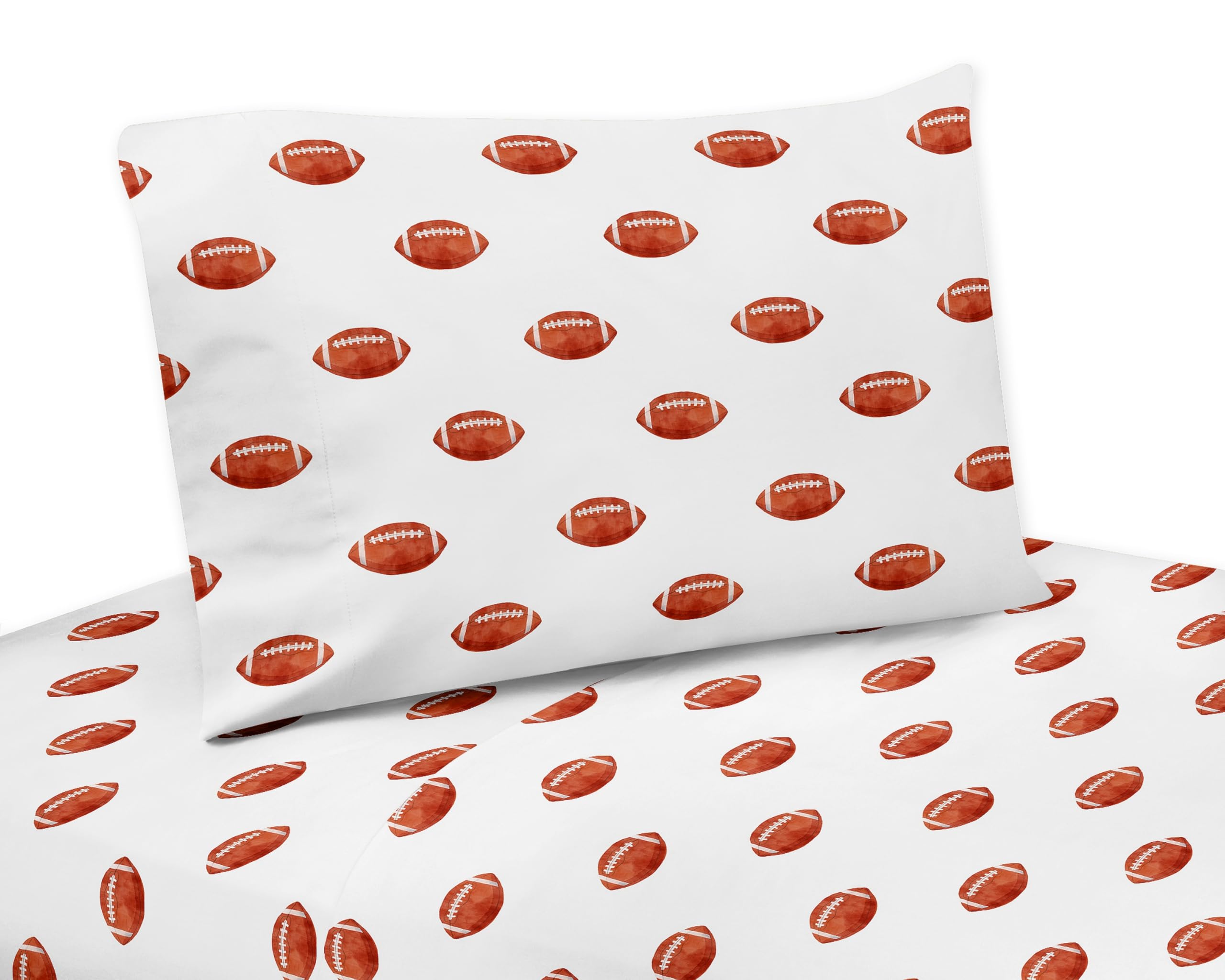 Sweet Jojo Designs Brown and White Football Boy Twin Sheets Set Single Size Bed Flat Fitted Sheet Pillow Case Kids Childrens Teenager Bedding 3pc for The Vintage Sports Themed Footballs Collection