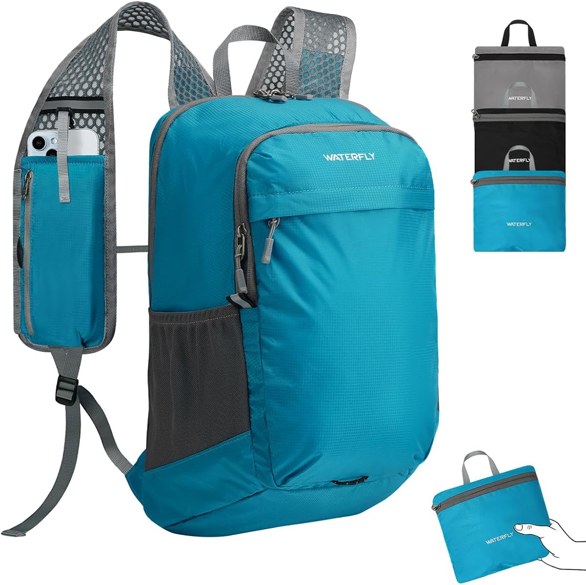 Mochila de viaje pequeña y plegable: Mochila ligera para senderismo de 15 litros | 0,59 lb, nailon resistente al agua, correas transpirables, tiras reflectantes, bolsillo para teléfono, múltiples bolsillos, senderismo, ciclismo, desplazamientos, hombres y mujeres