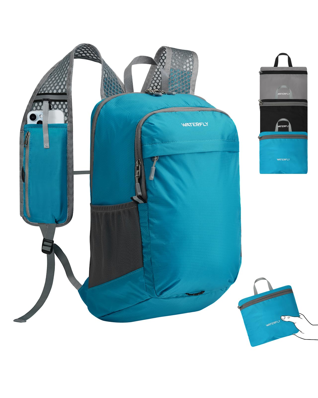Waterfly Lightweight Foldable 15L Backpack: Small Hiking Packable Rucksack Ultralight Daypack for Women Men Cycling Sports Outdoor