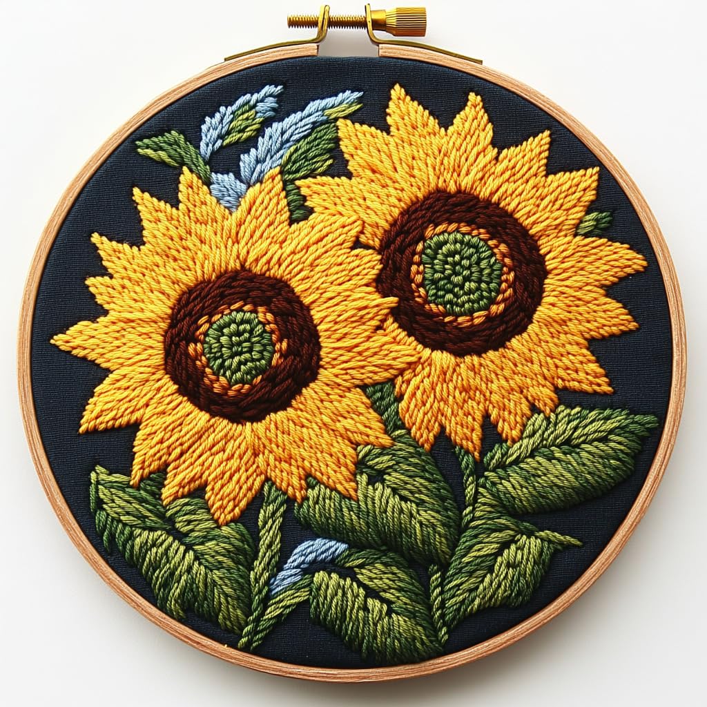 DIY Punch Needle Kits Sunflowers Easy for Beginners Punch Needle Embroidery Set with Hoop Stamped Pattern for Craft Lovers and Home Decor-2