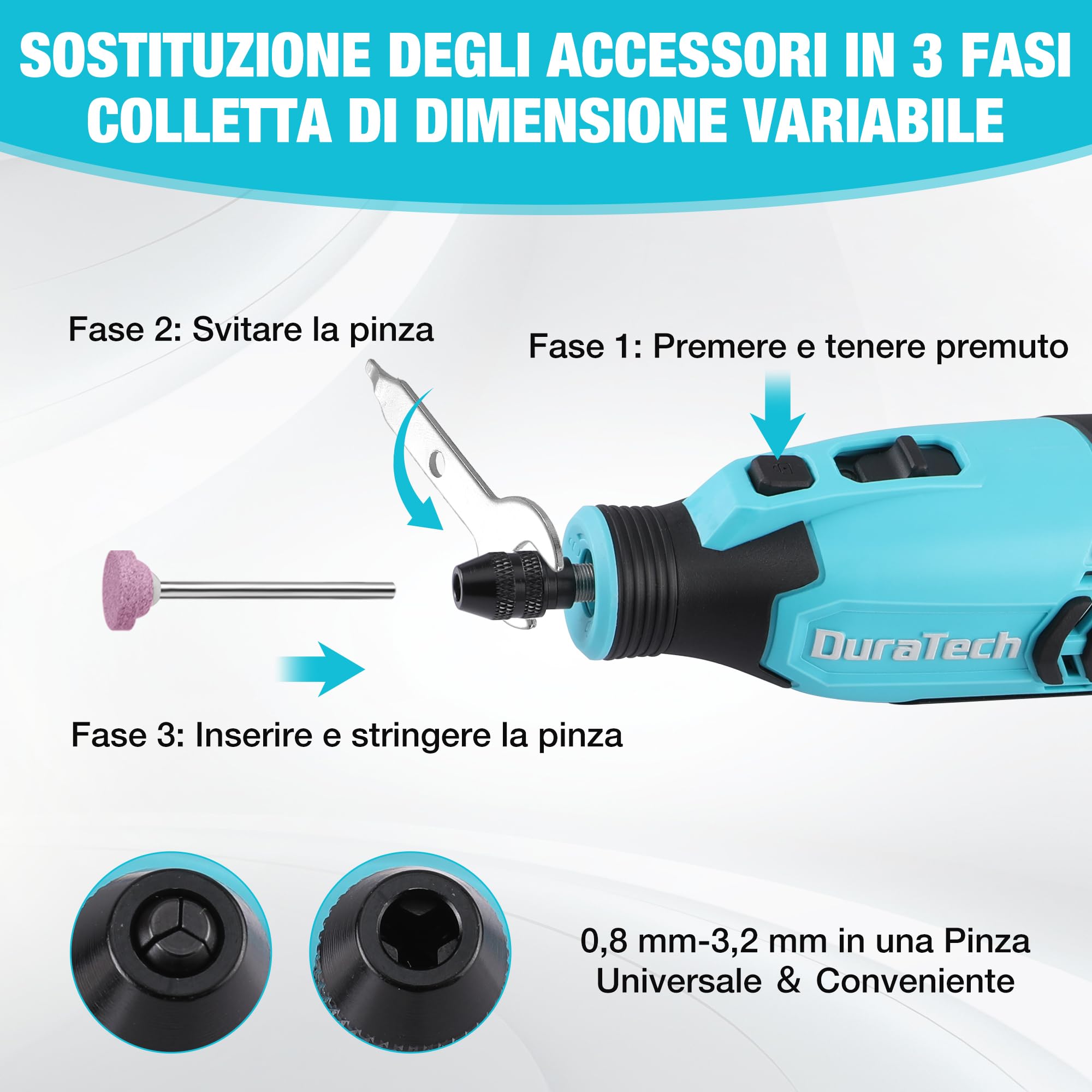 DURATECH Strumento Multifunzione Ricaricabile 35.000 giri/min 7 Velocità con 118 Accessori