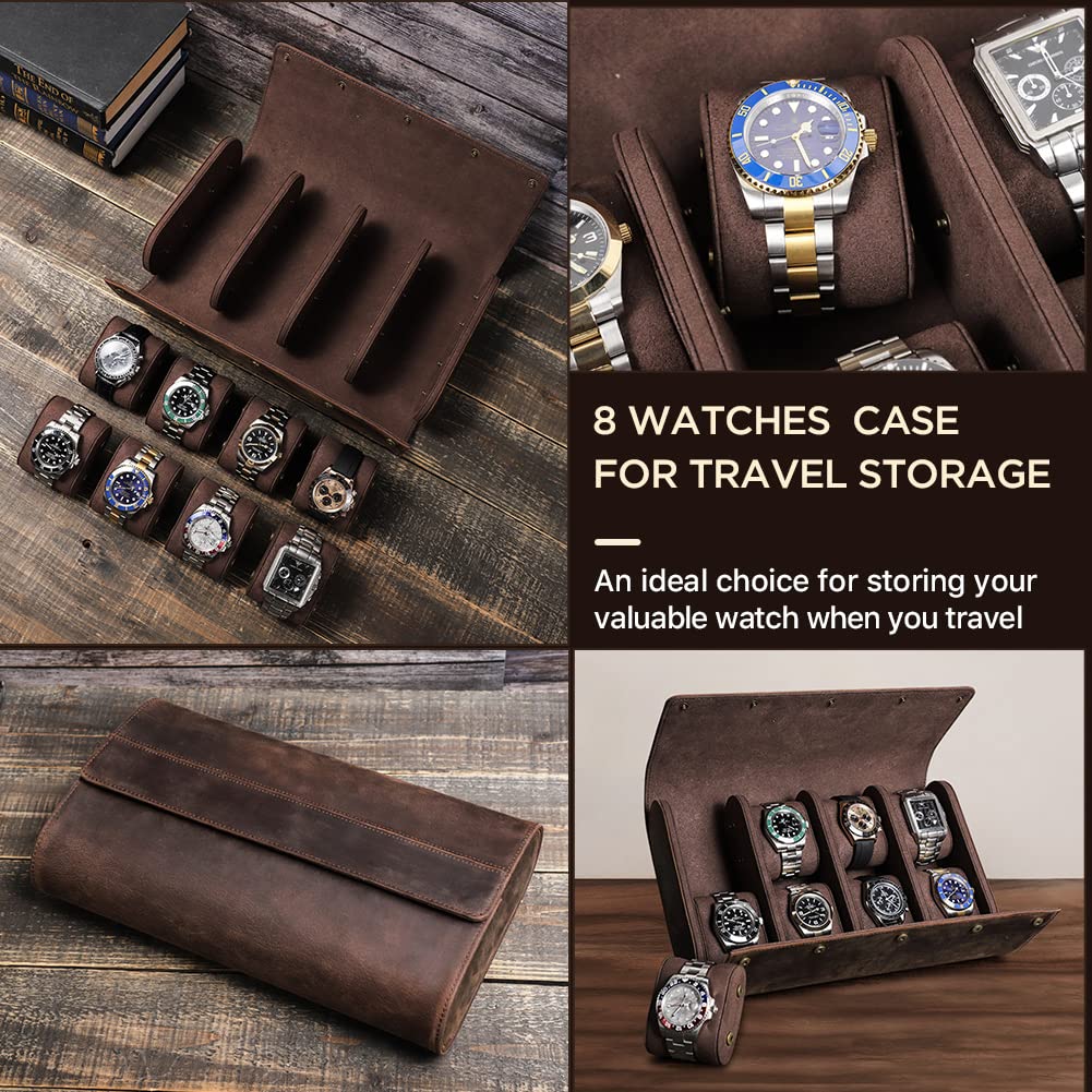 Contacts Echt lederen reizen horloge case organisator sieraden horloge multifunctionele draagbare beschermende mouw doos vintage (Coffee-1117