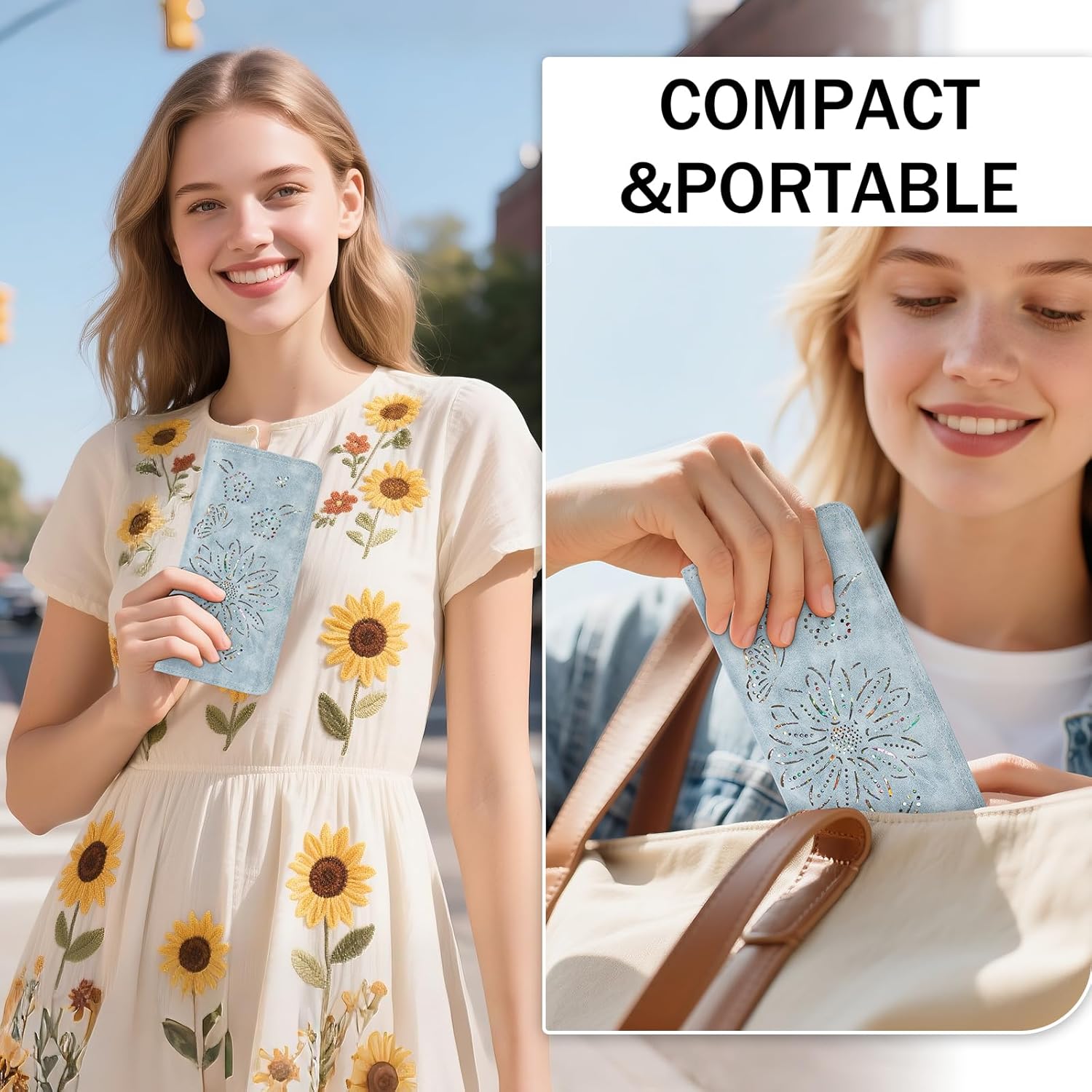 Ultra Thin Wallet Women RFID Blocking Bifold Slim Wallets for Women Ladies Travel Purse Blue - Image 2