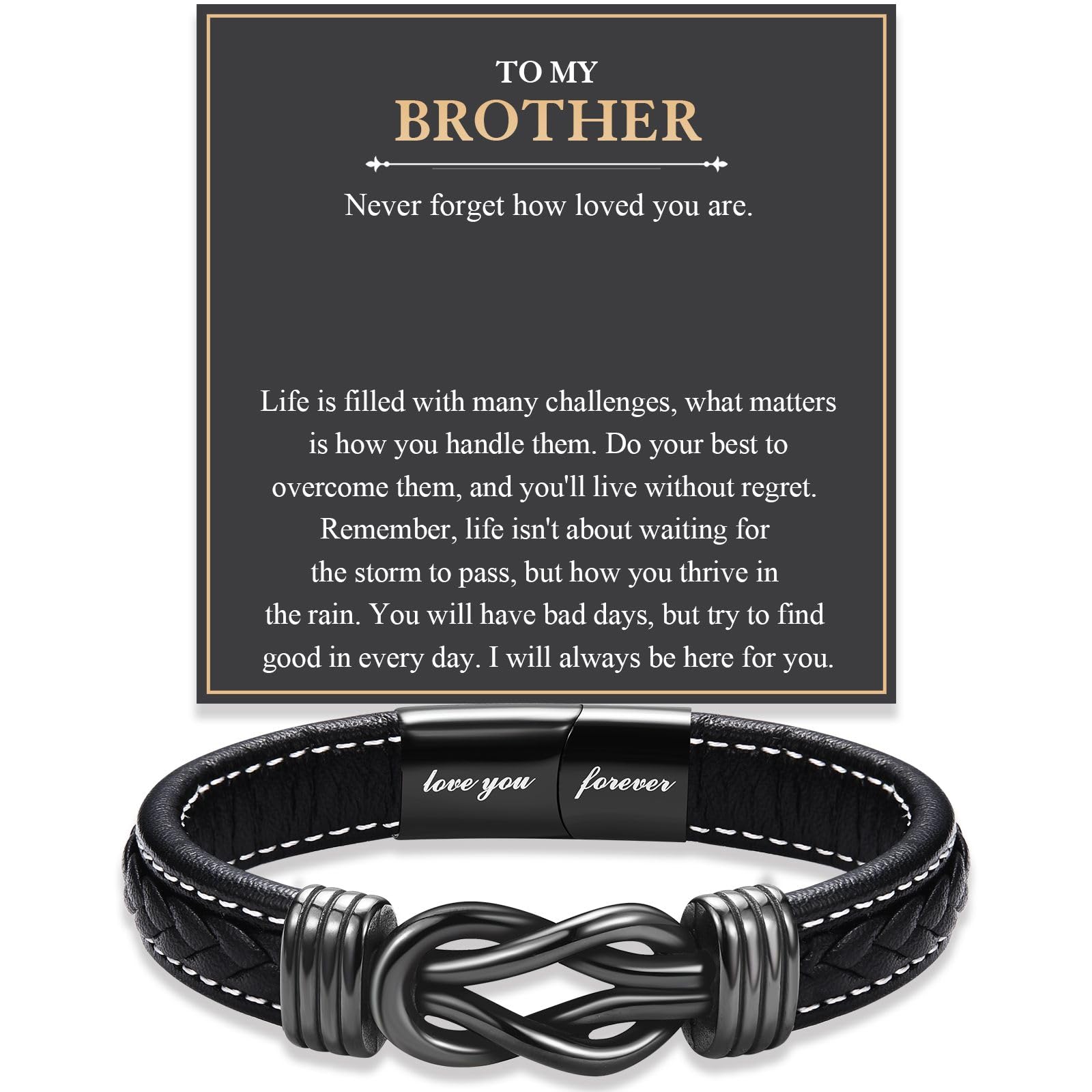 FIEEFX Love You Forever Leather Bracelet Gifts for Men Him Teen Boys, To My Brother Son Grandson Nephew Friend Dad Husband Christmas Birthday