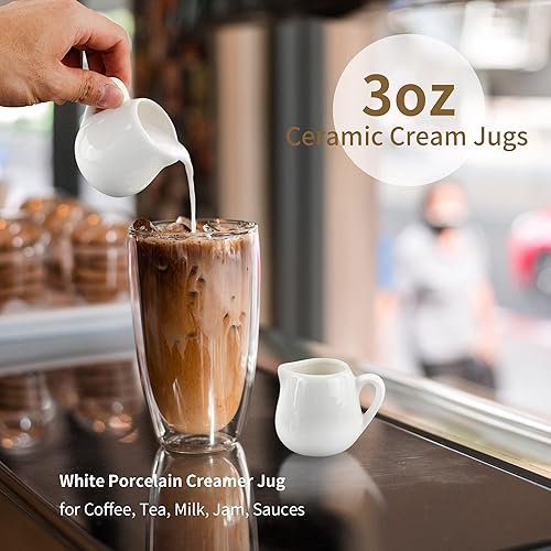 Miniatura 5 de 12 mini crema de cerámica, jarra pequeña de crema de porcelana de 3 onzas, jarra pequeña de jarabe, jarra de crema de café, dispensador de crema,