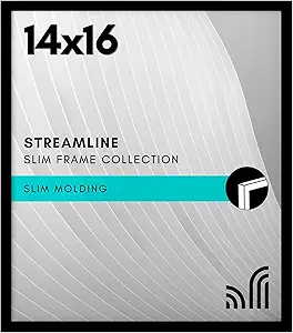 Americanflat 14x16 Picture Frame with Polished Plexiglass - Streamline Collection - Thin Border Picture Frame for Wall Display - Hanging Hardware Included - Black