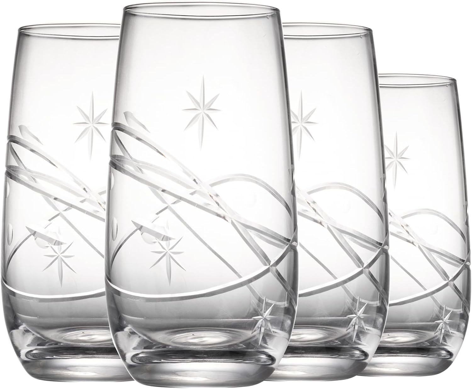 SHOSHIN Hand Cut Highball Glasses Crystal (Set of 4, 17Oz) - Elegant Water Juice Drinking Glasses, Everyday Beverage Glasses, Large Collins Glasses Perfect for Restaurant, Kitchen, Bar
