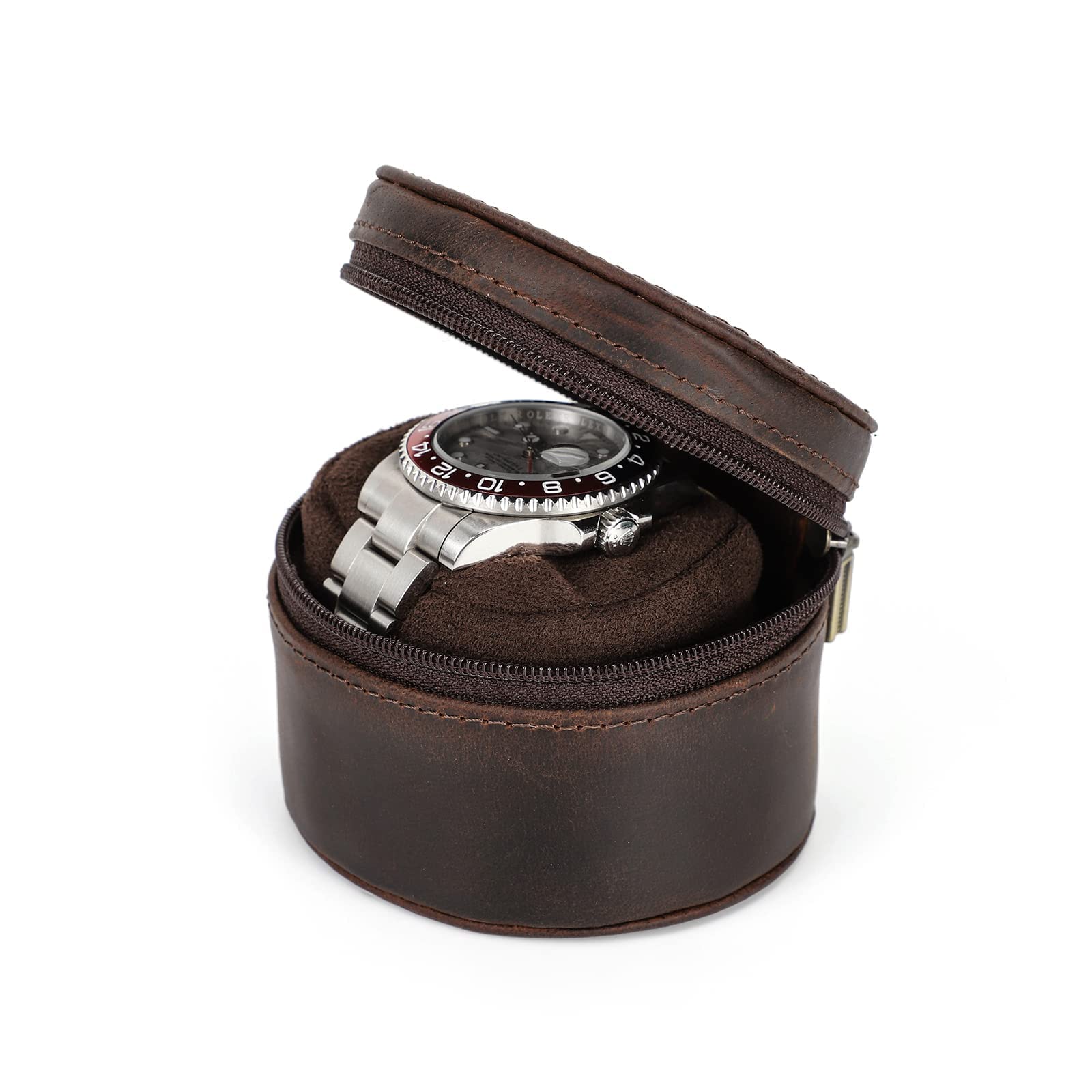 NFBCXUTKW Hiram Single Watch Case Leather Cylinder Watch Travel Case for Mechanical Watches Portable Storage Watch Box for Men