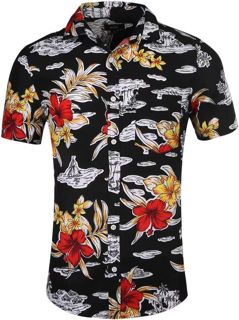 NUTEXROL Short-sleeved shirt for men, summer, breathable, comfortable casual shirt made of 100% cotton