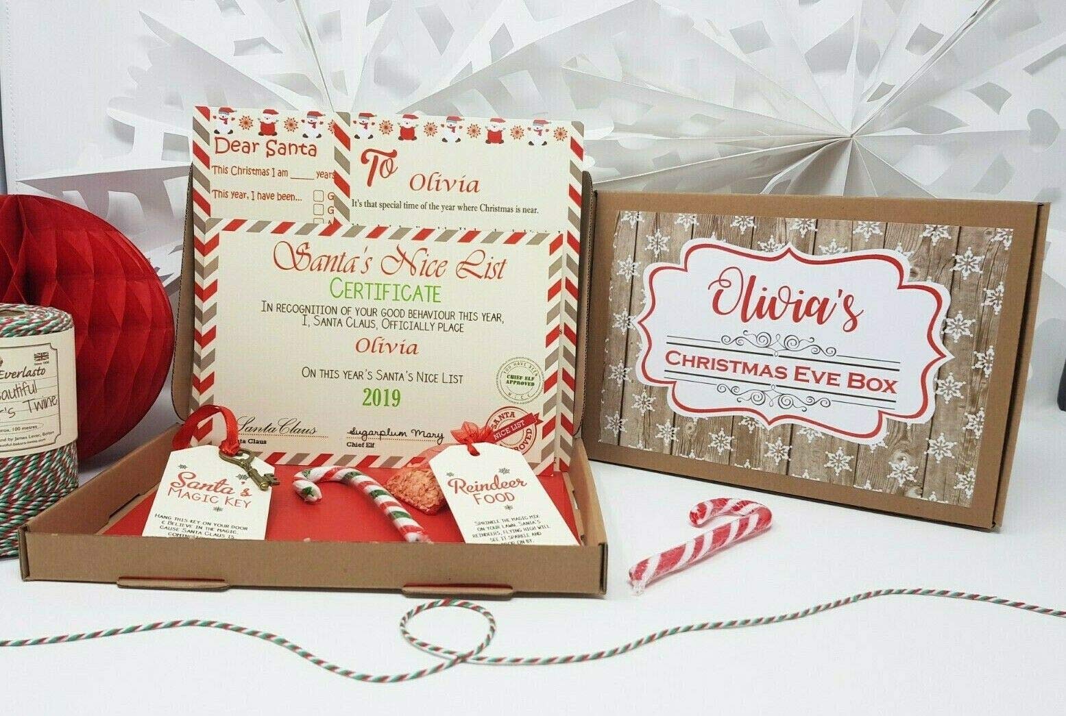 Treasured Forever D3 Wood Effect Snowflake Christmas Eve Box Personalised A5 Size Santa Letter Magic Key & Reindeer Food (D3 Wood Effect Snowflake)