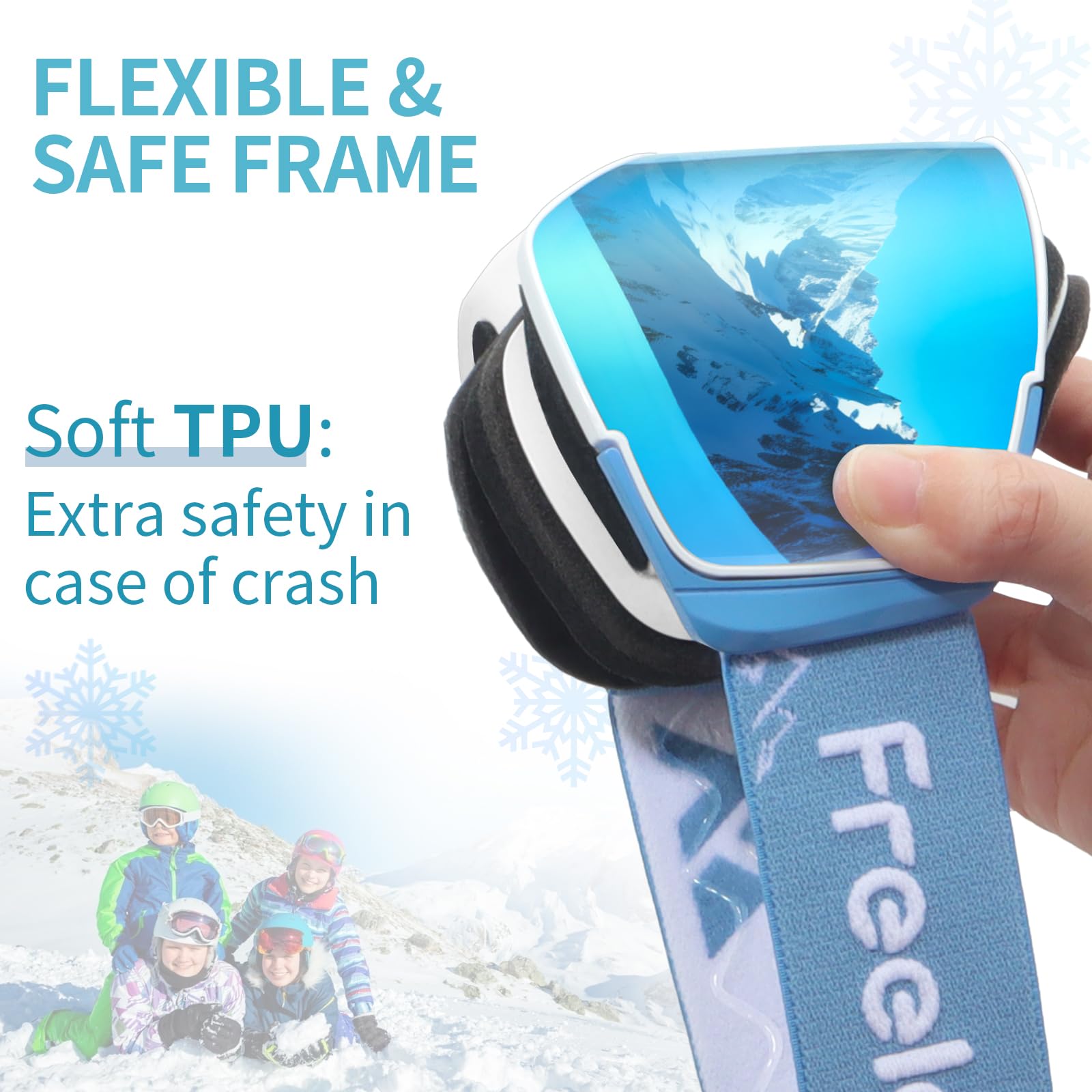 Freela Lot de 2 paires de lunettes de ski et de snowboard pour enfants de 3 à 14 ans, anti-buée, anti-UV