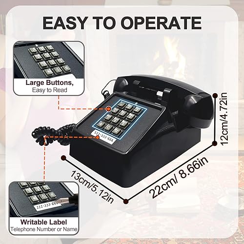 Miniatura 2 de Teléfono fijo retro vintage, teléfono antiguo con receptor de timbre mecánico, volumen ajustable, retro, analógico, escritorio, diseño clásico para