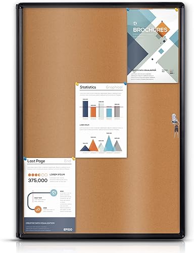 EVERSUPPLY Tablero de anuncios cerrado con cerradura para interiores corcho marco de aluminio negro 38 x 28 pulgadas