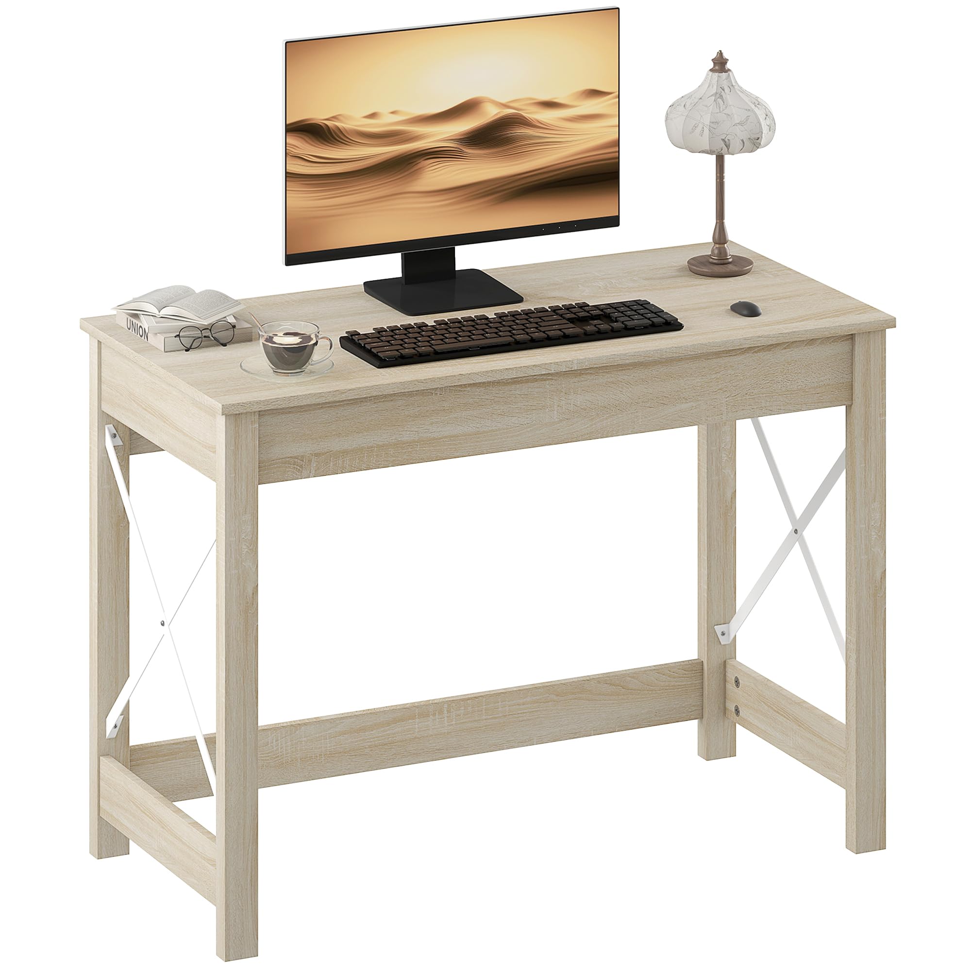 HOMCOM Mesa Escritorio Estilo Moderno Fácil de Montar 105x50x76 cm Natural | Mesa de Ordenador, para Oficina Dormitorio Estudio