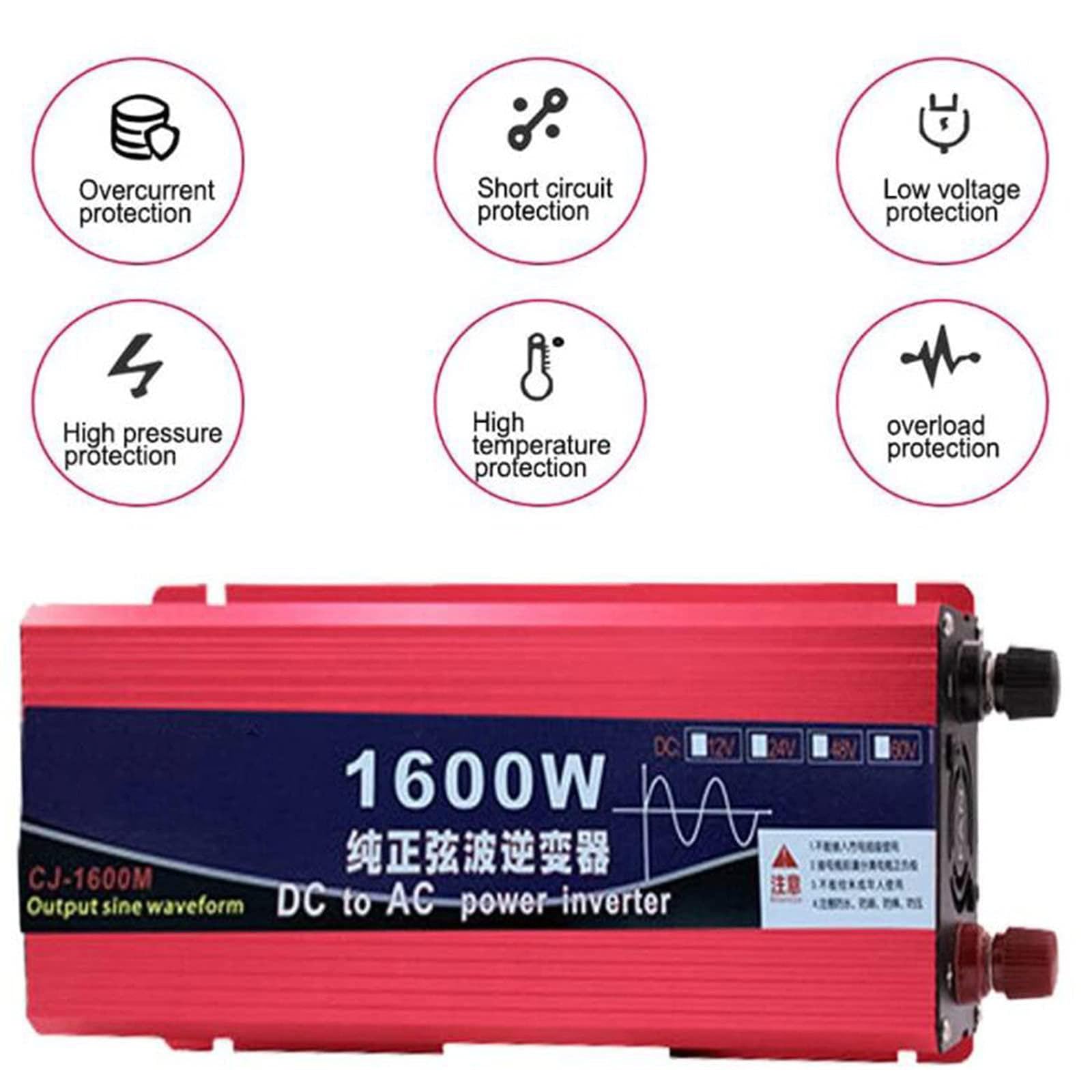 Inversor De Onda Sinusoidal Pura (1600W-8000W), Inversor Para Coche De 12V/24V/48V/60V A 220V, Con Tomas Universales De 1/2 Y Pantalla De Voltaje, Para Autocaravanas, Camiones, Coches,3000W-12V