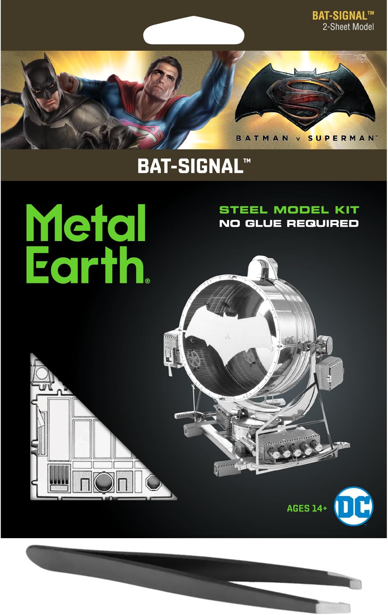Metal Earth Fascinations Batman v Superman Bat Signal 3D Metal Model Kit Bundle with Tweezers