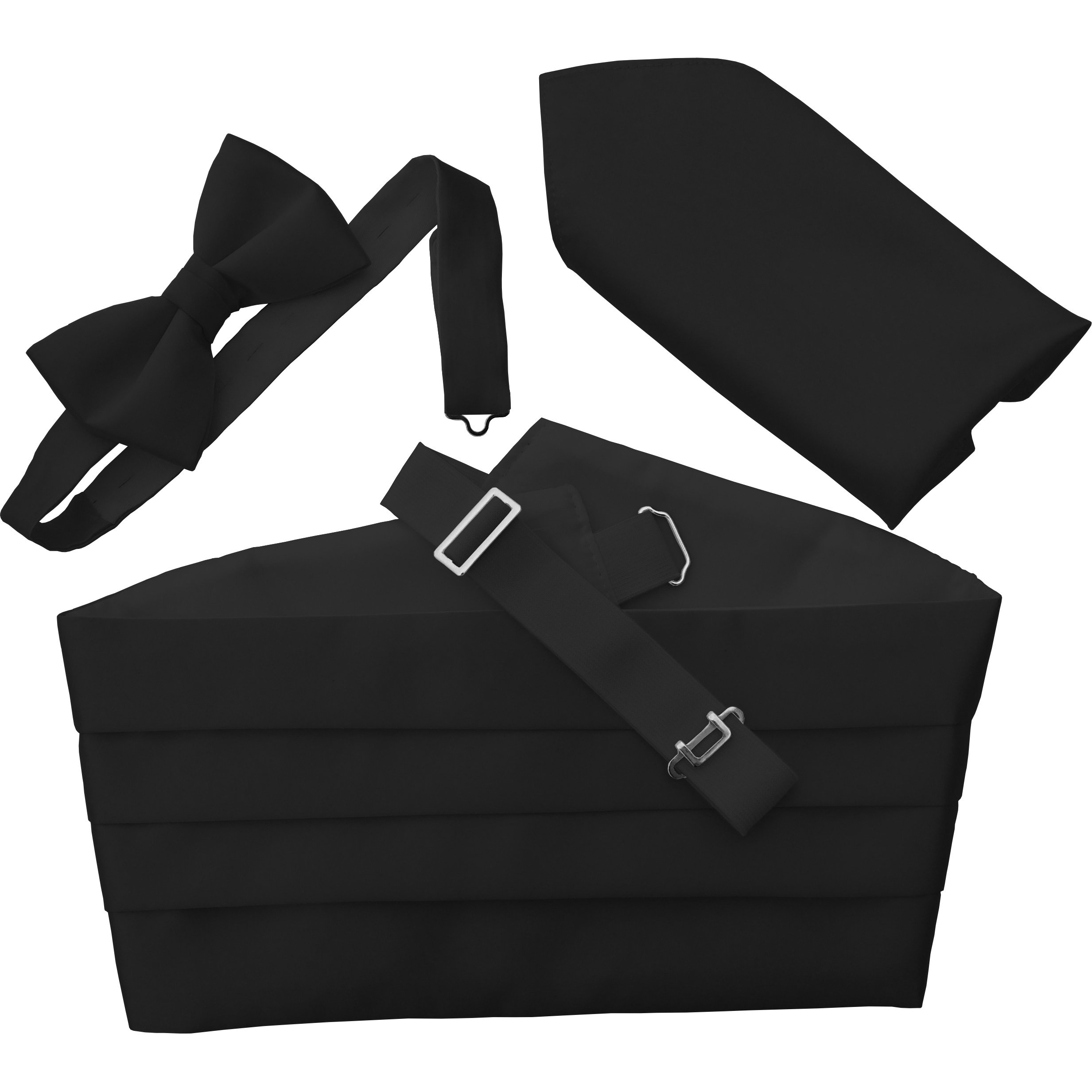 Italian Satin Cummerbund Set: Includes Bow Tie and Handkerchief (Black)