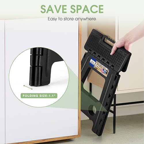 Miniatura 72 de Acko. Taburete plegable de 13 pulgadas de alto, resistente, para niños y adultos, cocina, jardín, baño, taburete con escalón. Blanco,Negro