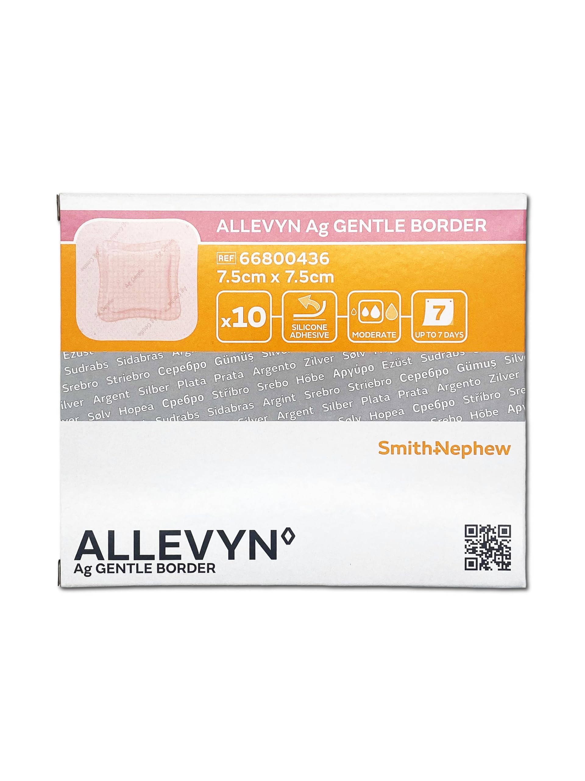 Allevyn Ag Gentle Border 7,​5 x 7,​5 cm (10 Pezzi) – Medicazione in Schiuma con Argento e Bordo in Silicone – Per Ferite Infette e Pelli Sensibili – Sterile e Altamente Assorbente.