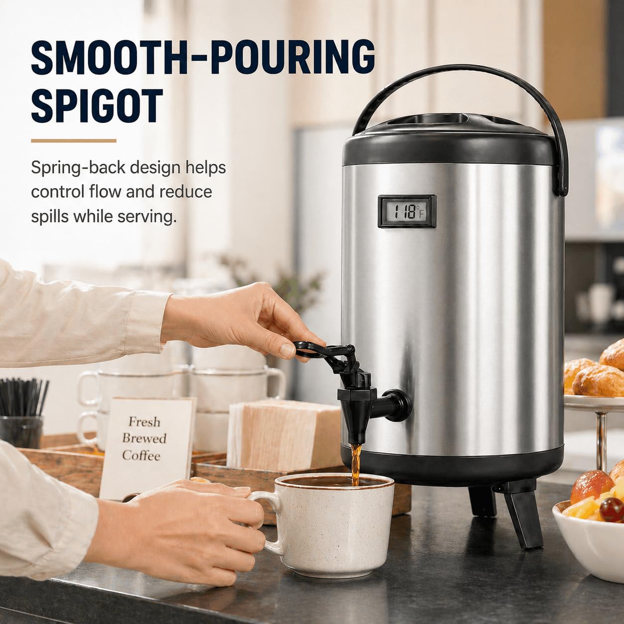 Dispensador de bebidas aislado de 3.2 galones, servidor térmico de café y bebidas de 12 litros con espiga, recipiente de bebidas frías y calientes no eléctrico para jugo, té, leche o chocolate