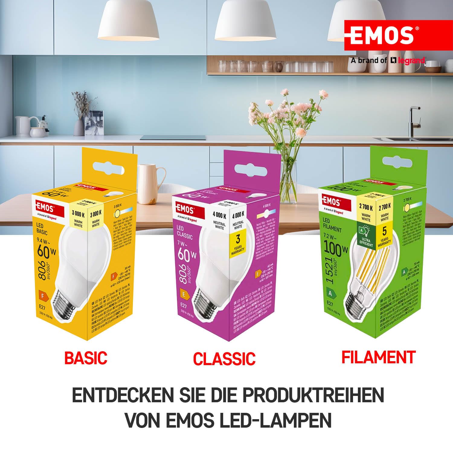 EMOS Żarówka LED Edison Candle, zamiennik żarówki 3,8 W do żarówki 60 W, klasa A, oprawa E14, jasność 806 lm, neutralna biel 4000 K, długa żywotność 50 000 h, CRI min. 80, kąt świecenia 360°