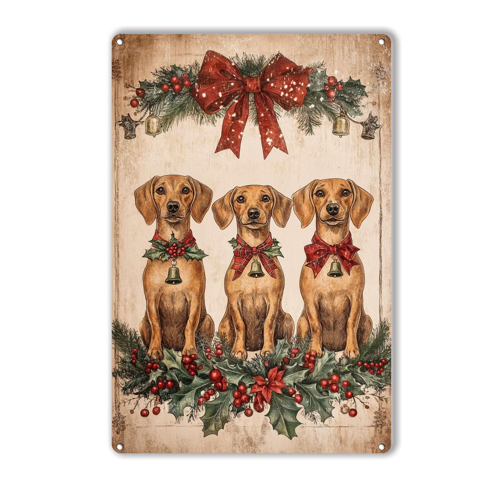Anceky Funny Metal Tin Sign Christmas Dachshund Tin Sign Retro Wall Decor For Farmhouse Home Kitchen Cafe Garage 12×16 Inch