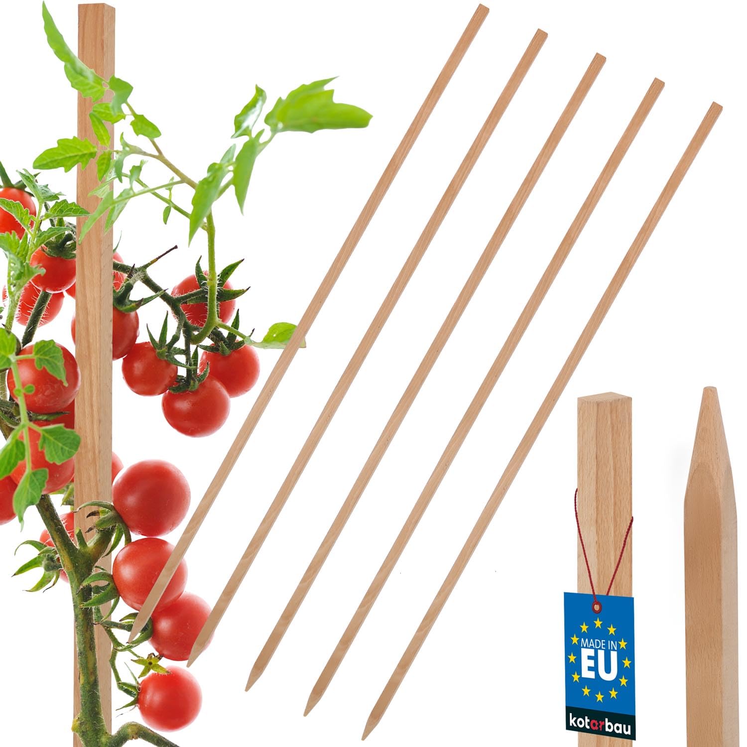 KOTARBAU® 5 pcs Plant Support - Garden Stakes - Beech Wood - 100 cm (39.4 inches) - Natural - Wooden Stakes - for Tomato and Cucumber - Climbing Plant Support