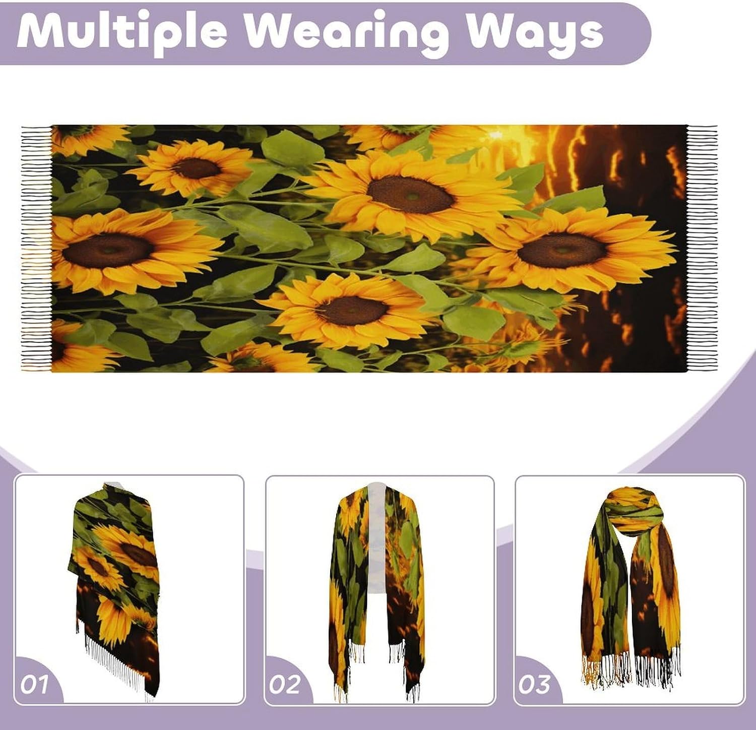Sun Flower Scarf for Women Men Soft Warm Fashion Blanket Scarves Classic Cashmere Feel Scarf Long Shawl Large Scarves Cold Weather Thick Blanket Scarfs