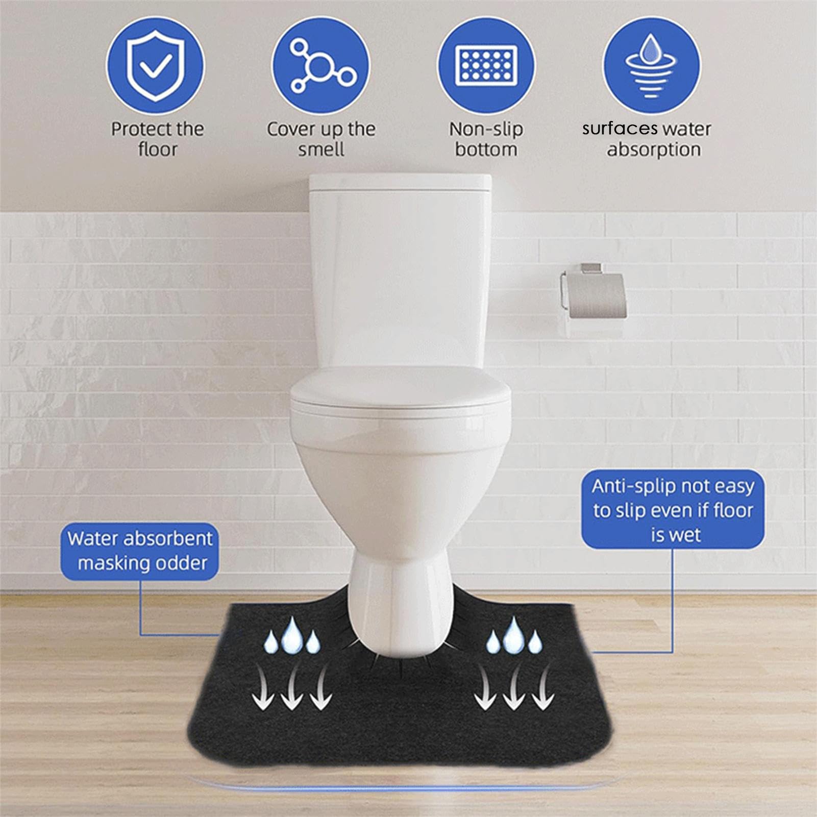 Tappetino per WC a forma di U, tappetino da bagno assorbente, antiscivolo | protezione del pavimento, lavabile in lavatrice, adatto a TB