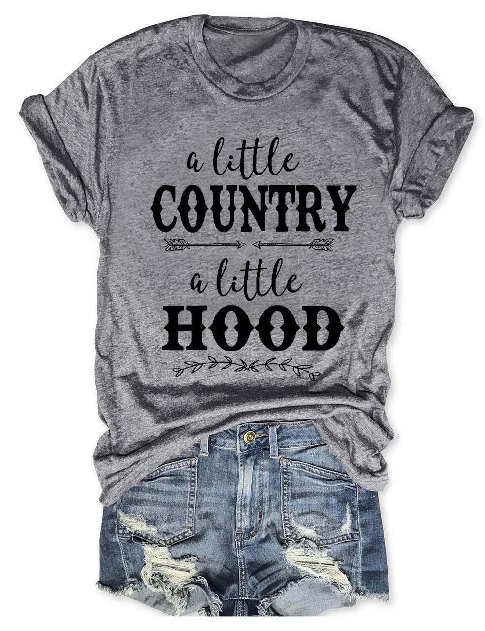 MZEAZRKVintage Country Music T-Shirts, Women A Little Country A Little Hood Short Sleeve Tee Tops for Women