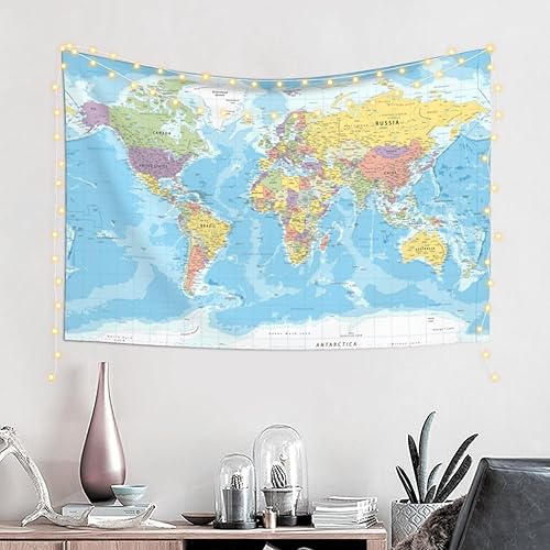Miniatura 2 de MOUNDHONG Tapiz de mapa del mundo para colgar en la pared, tapiz de arte retro para pared, tapices de pared grandes para dormitorio, dormitorio