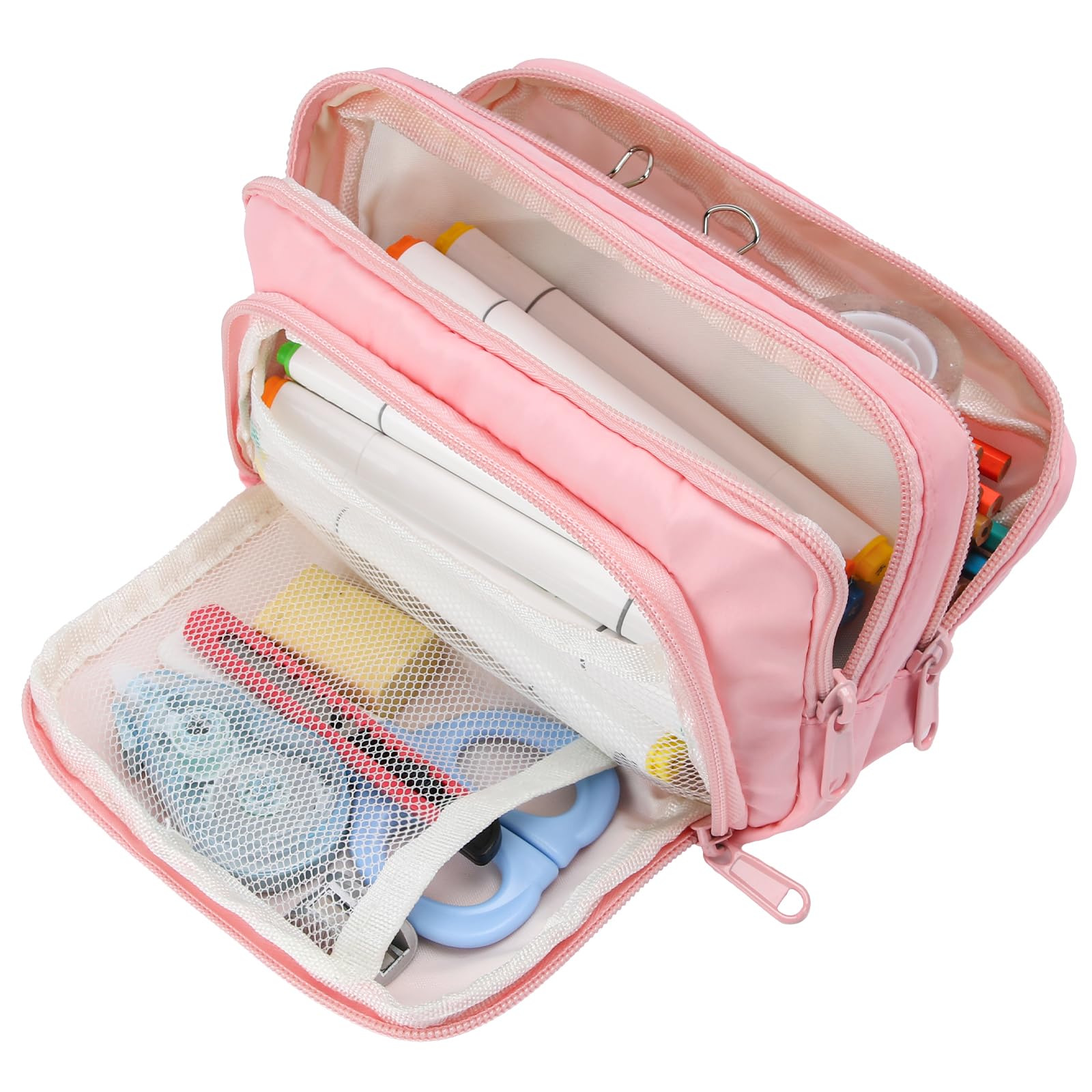 Euqvunn Pink Pencil Case, Large Capacity Pen Case With 3 Compartments, Stationery Pouch For School & Office Supplies,
