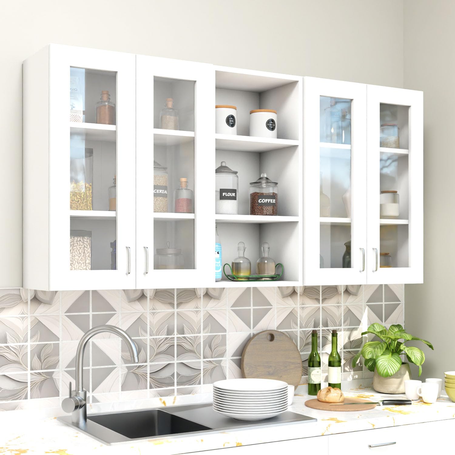 VIKI Furniture Overhead Wenge 4 Doors | Open Shelf Side View