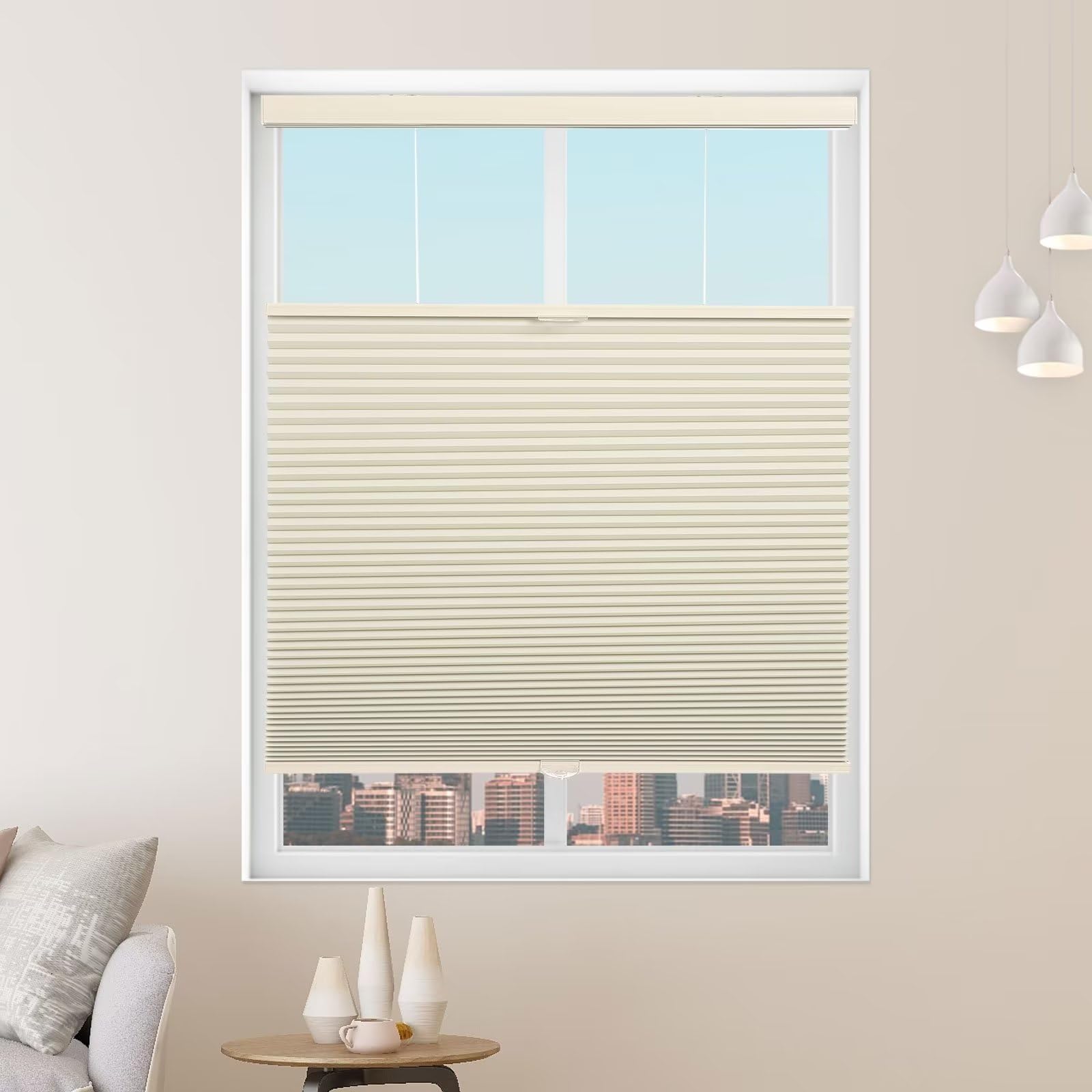 myshade custom size cellular shades cordless, blackout top down bottom up honeycomb blind, pleated window shade for office, bedroom, french door, bathroom, kitchen, camper, beige window blinds