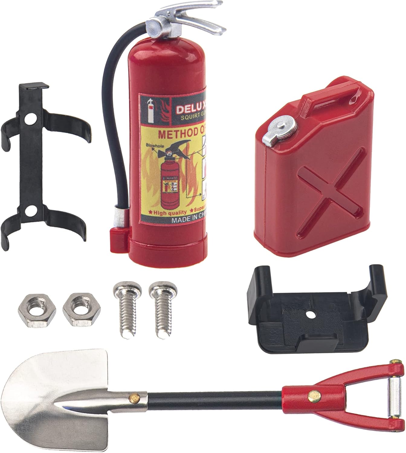 1/10 RC Scale Fire Extinguishers & Mini Fuel Tank & Metal Shovel Decoration Accessories Compatible with Traxxas TRX4 Axial SCX10 Redcat Gen7 D90 TF2 Tamiya CC01 HSP 1/10 RC Rock Crawler (Red)